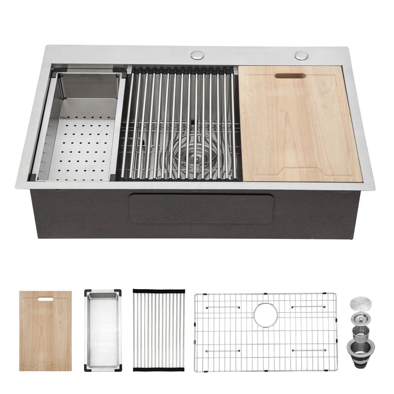 Drop In Kitchen Sink With Workstation, 16 Gauge - Brushed Nickel by HouseOfZazla