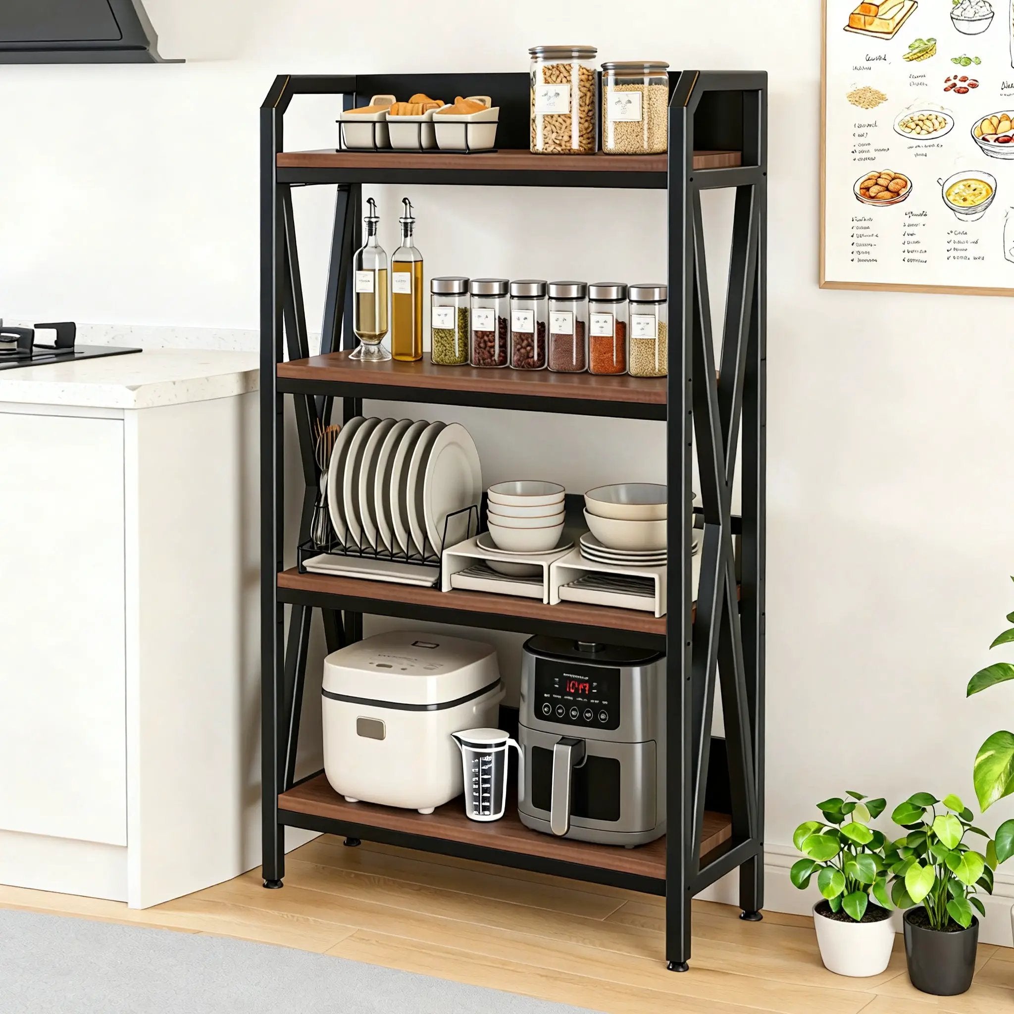 56.30'' Bakers Rack with 4-Level Storage Shelves by HouseOfZazla