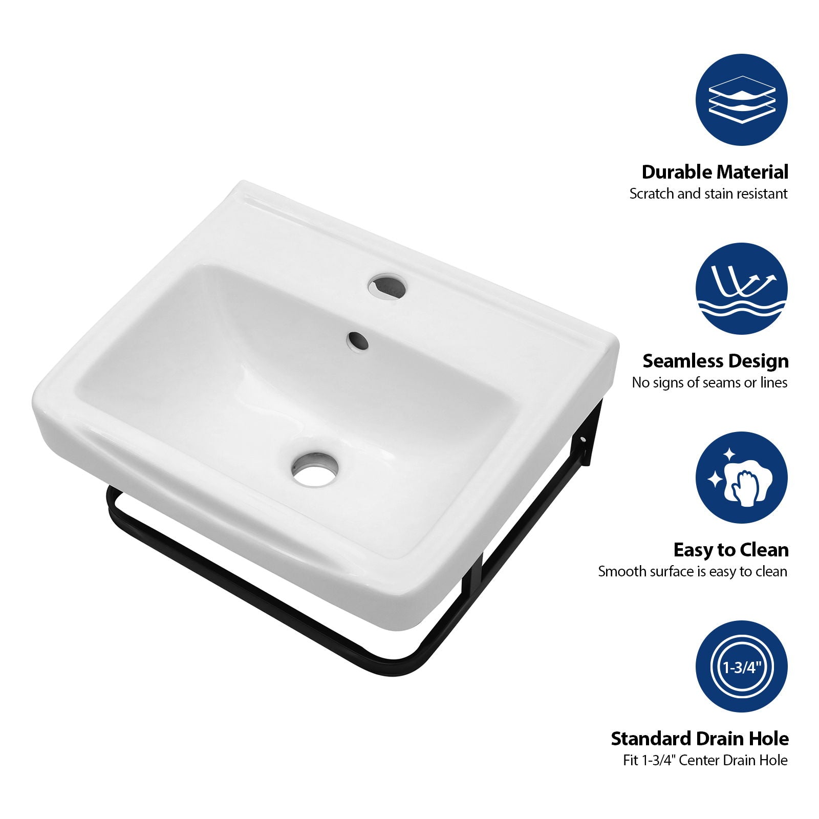 Wall Mounted Bathroom Sink With Towel Bar & Overflow - White / Black by HouseOfZazla