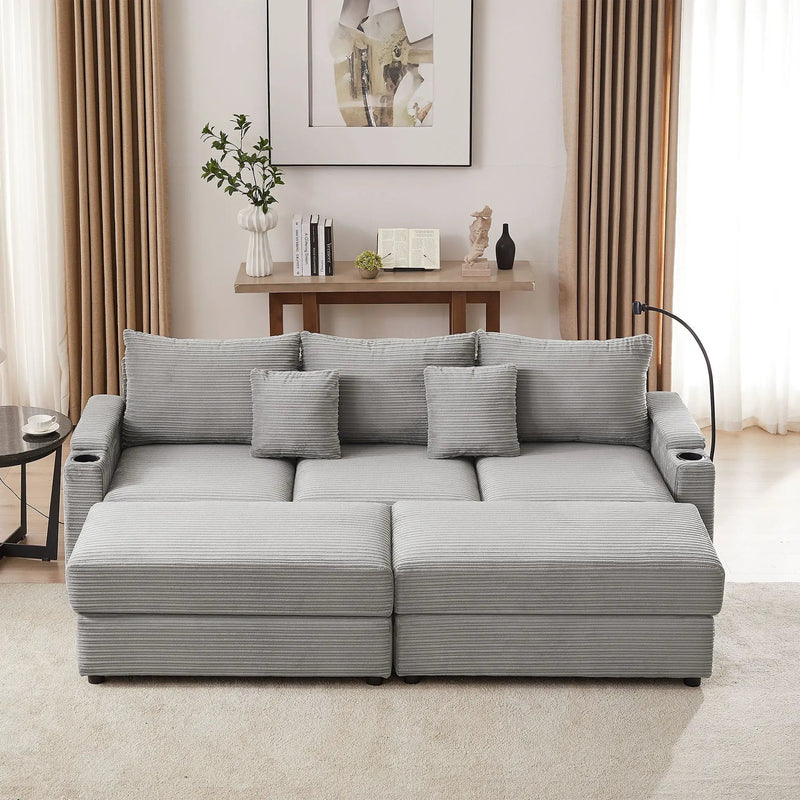 Modern Style Loveseat Sofa Sectional Sofa Couch With Storage Space, A Movable Ottoman, Two USB Ports, Two Cup Holders, A Phone Holder For Living Room by HouseOfZazla