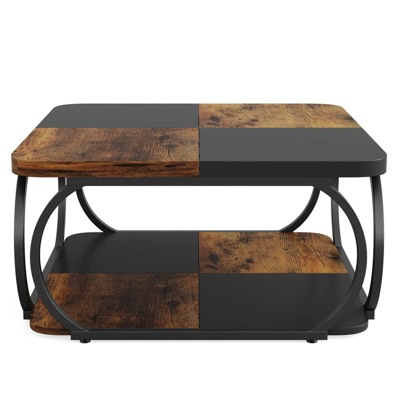 Square Coffee Table With Storage Shelf, 2 Tier For Living Room - Brown / Black by HouseOfZazla