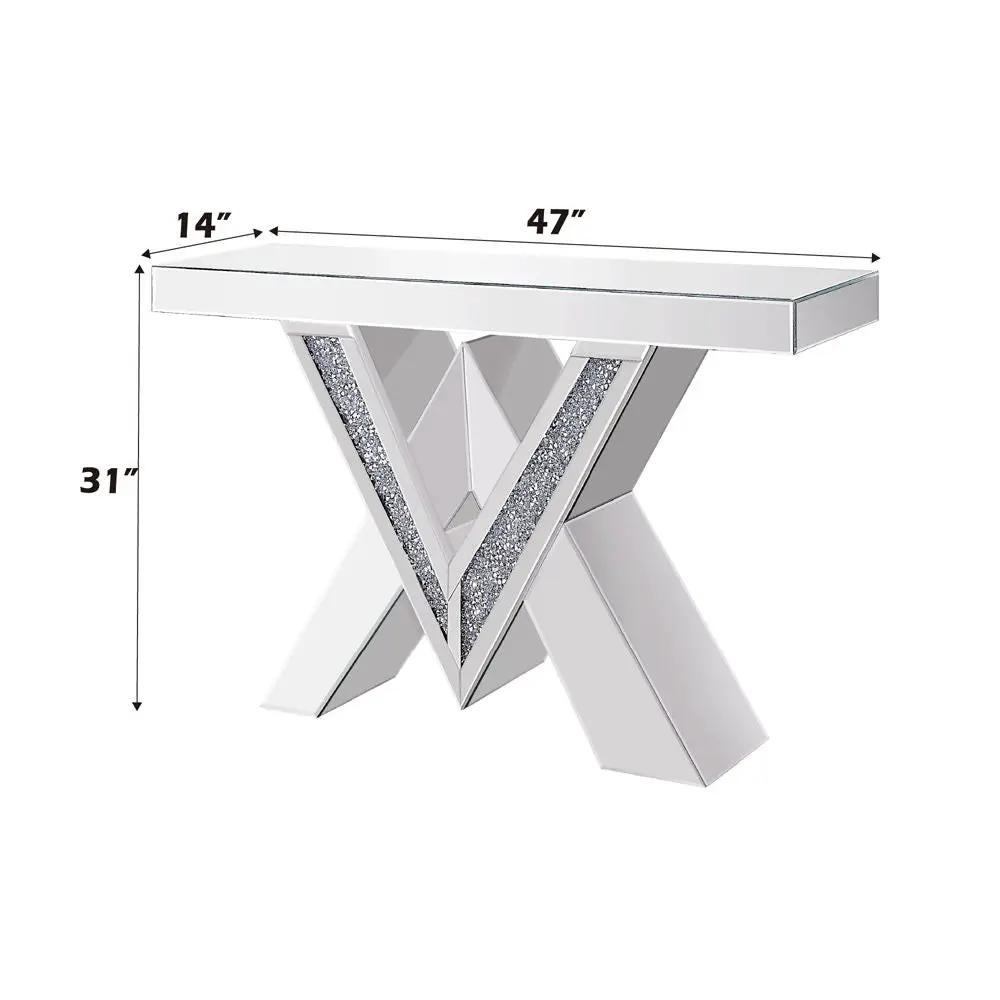 Noralie - Console Table, "V" Shape Pedestal - Mirrored & Faux Diamonds by Unique Piece Furniture