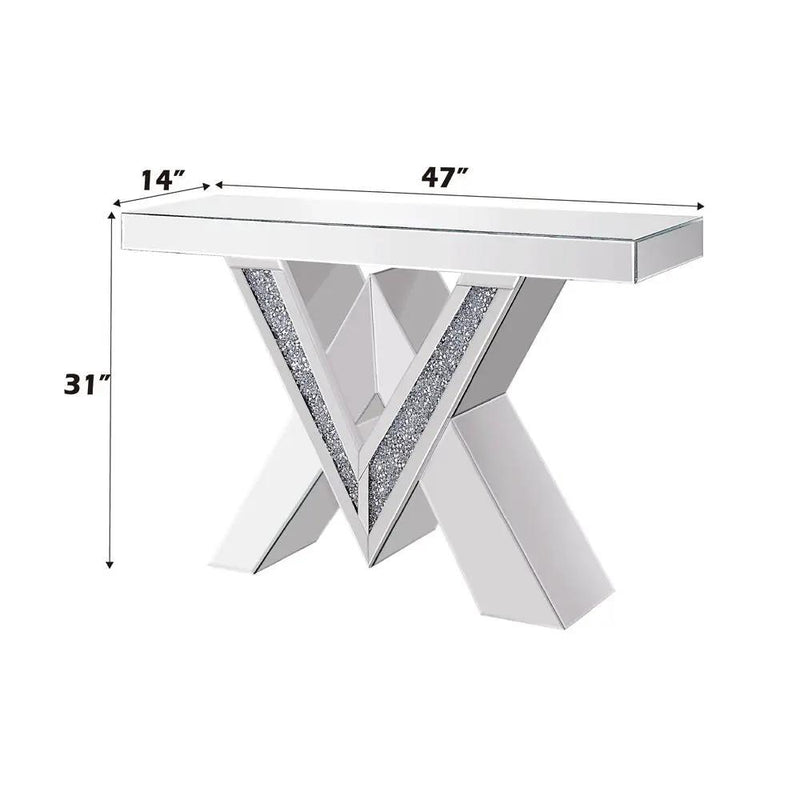 Noralie - Console Table, "V" Shape Pedestal - Mirrored & Faux Diamonds by Unique Piece Furniture