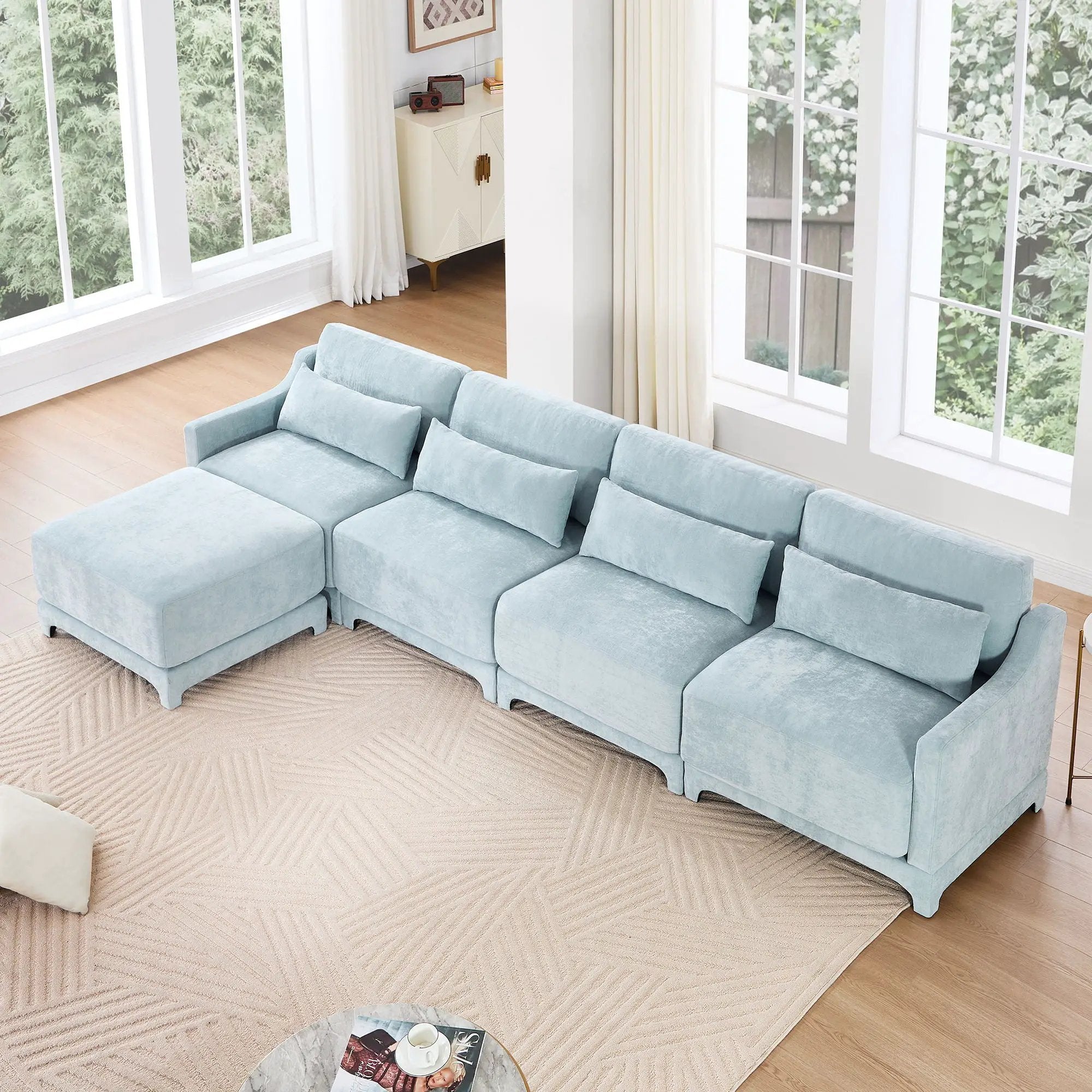 Stylish Sofa With Ottoman And Lumbar Pillows, Ergonomic Design by Unique Piece Furniture