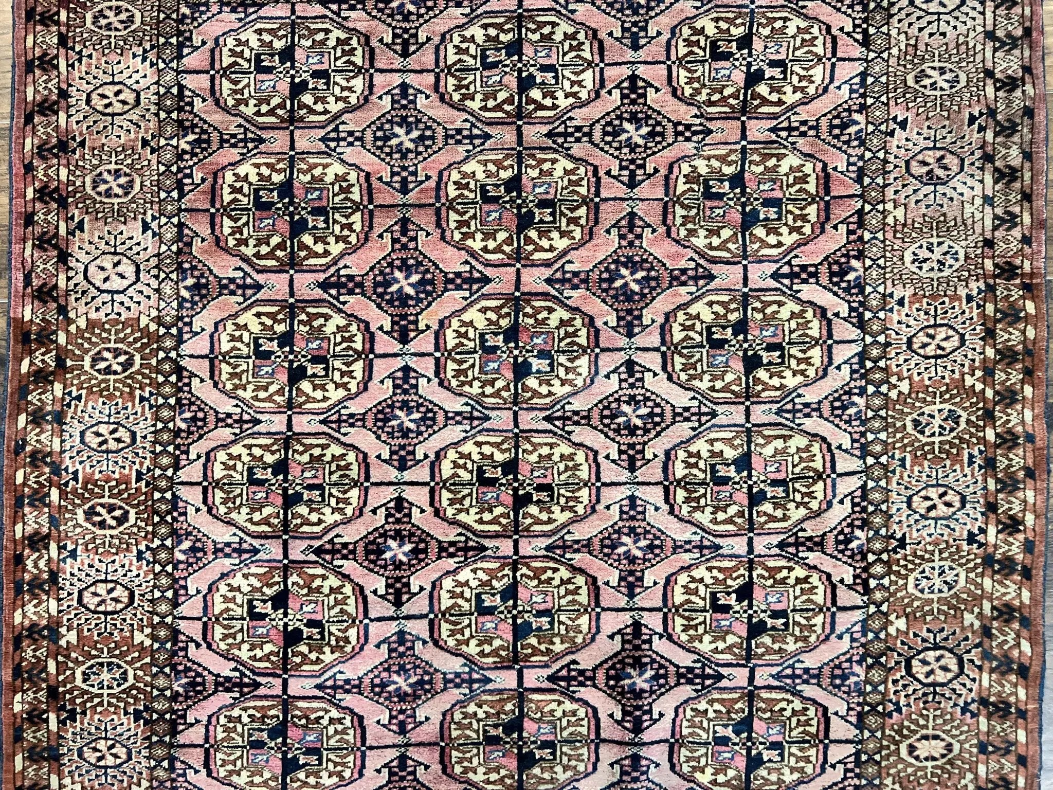 Persian Turkoman Rug 4x6, Wool Hand Knotted Antique Bokhara Carpet, Red Pink, Handmade Tribal Oriental Rug 4 x 6 ft by Jewel Rugs