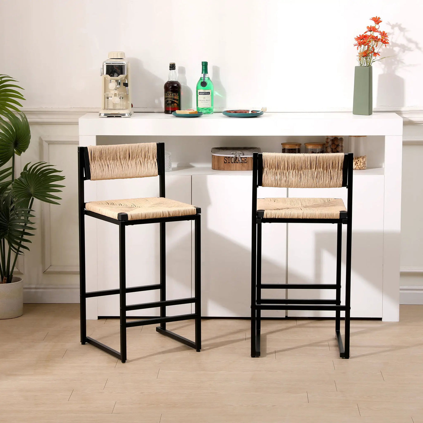 Bar Stools Paper Rope Weave Dining Chairs With Back Hand Weave Stools For Kichen Island, Bar & Counter (Set of 2) by Unique Piece Furniture