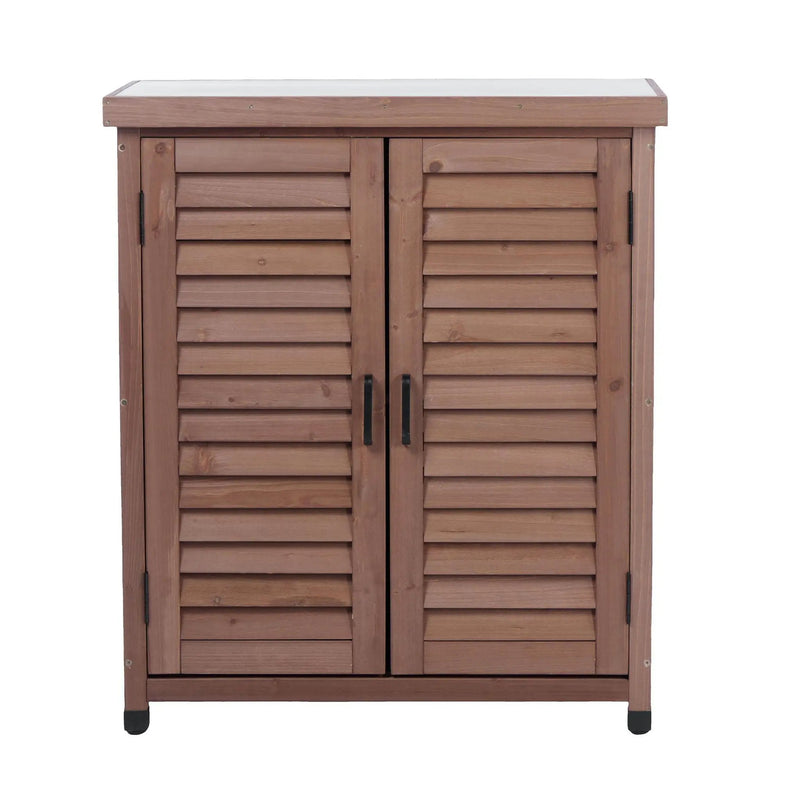 Potting Bench With Storage Cabinet And Metal Table Top For Outdoor by HouseOfZazla