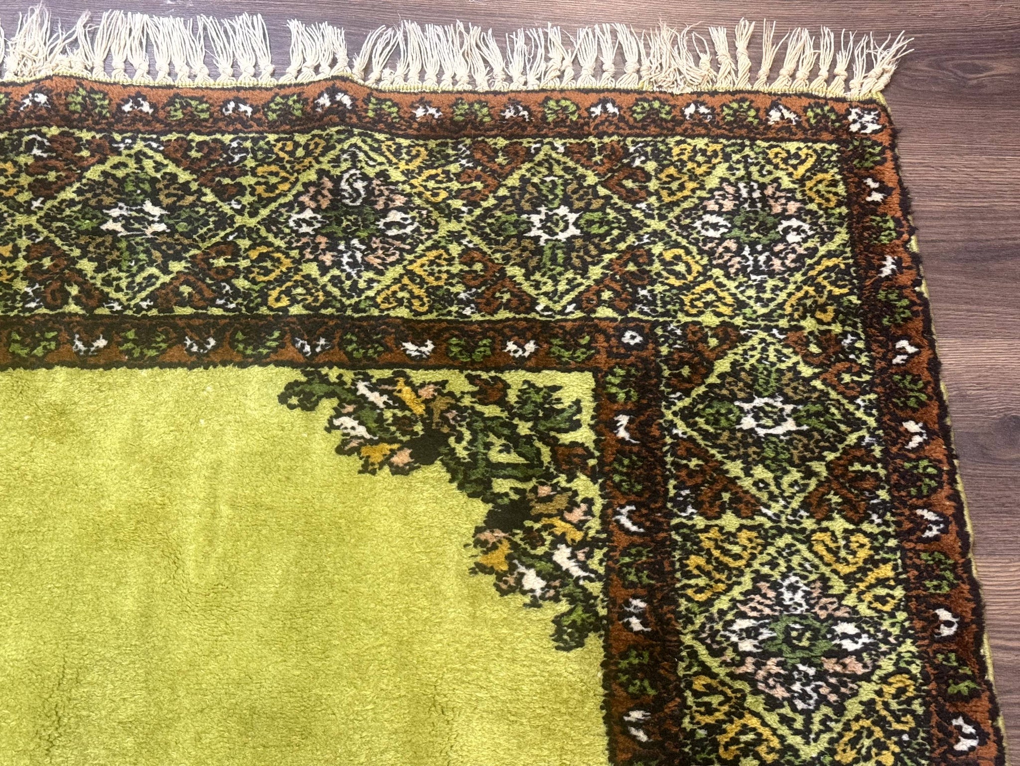 Moroccan Rug 6x8, Semi Open Field, Vintage, Lime Green, Wool Carpet by Jewel Rugs