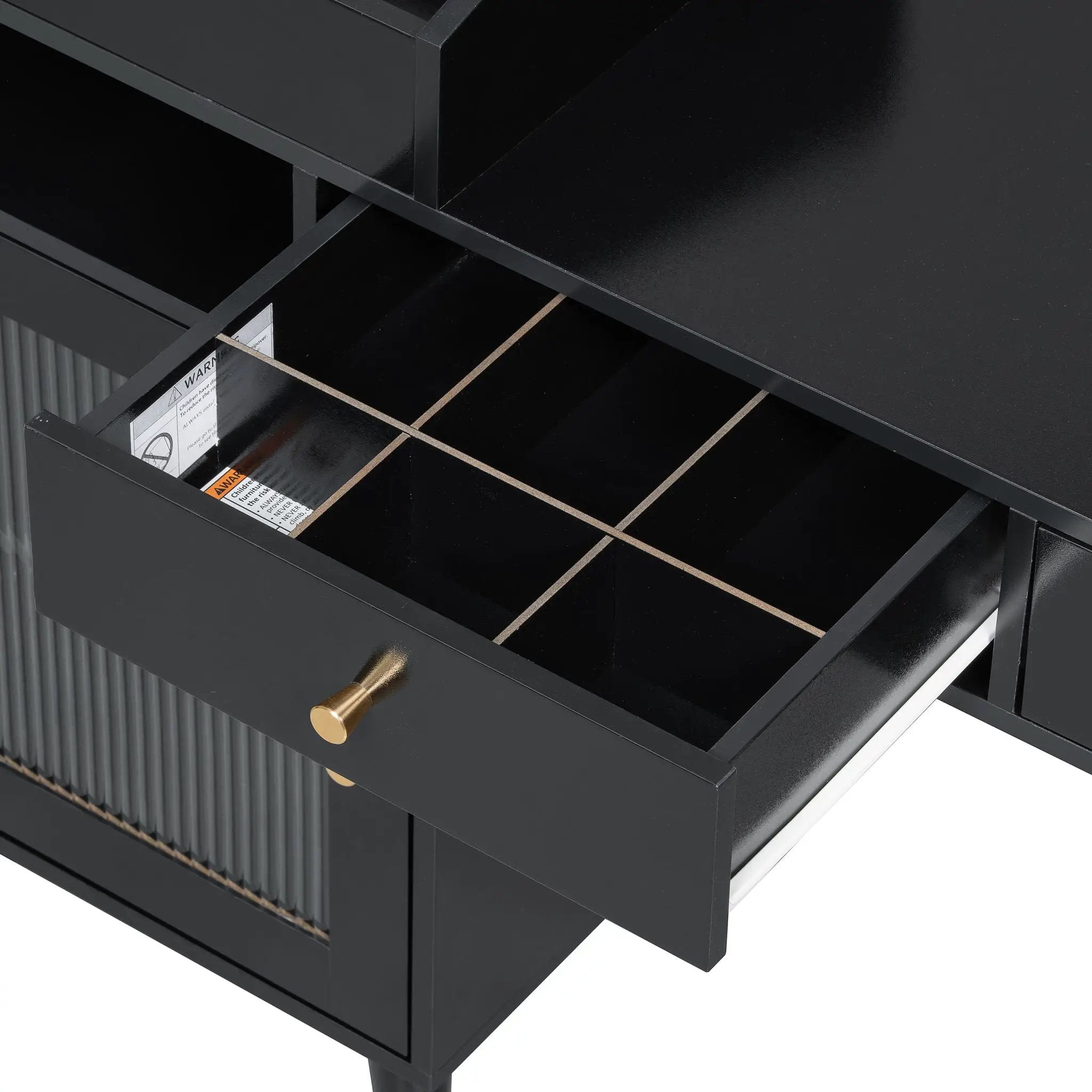 Modern Makeup Vanity Desk With Drawers Cabinet & Charging Port Engineered Wood Space Saving Design For Small Places - Black by Unique Piece Furniture