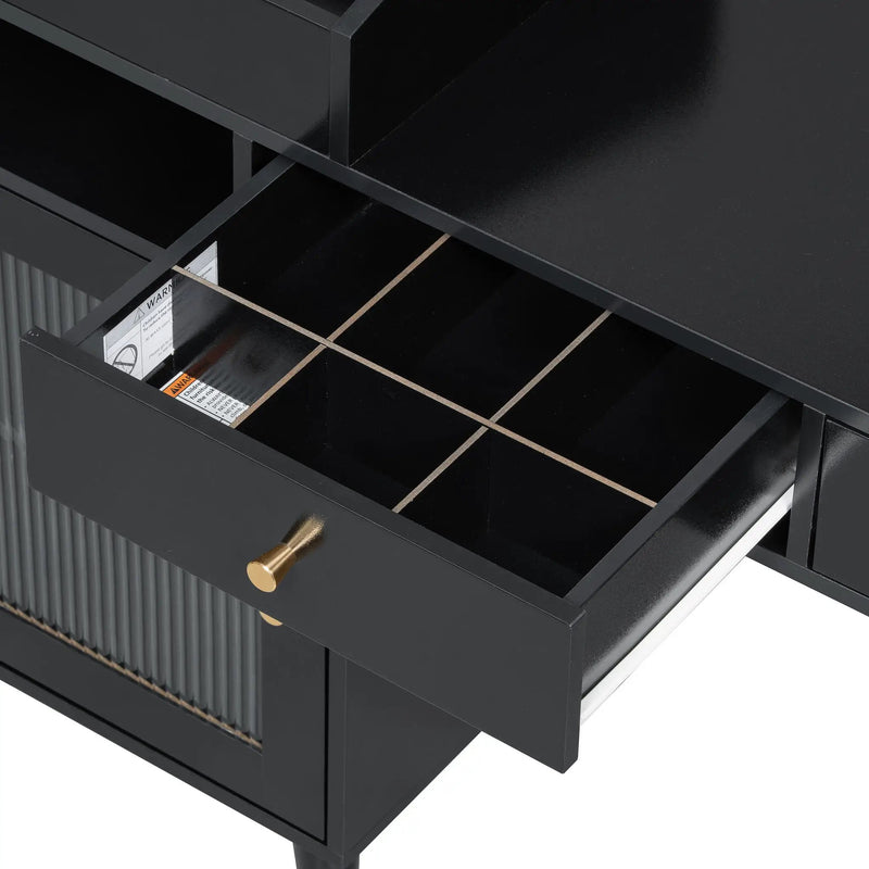Modern Makeup Vanity Desk With Drawers Cabinet & Charging Port Engineered Wood Space Saving Design For Small Places - Black by Unique Piece Furniture