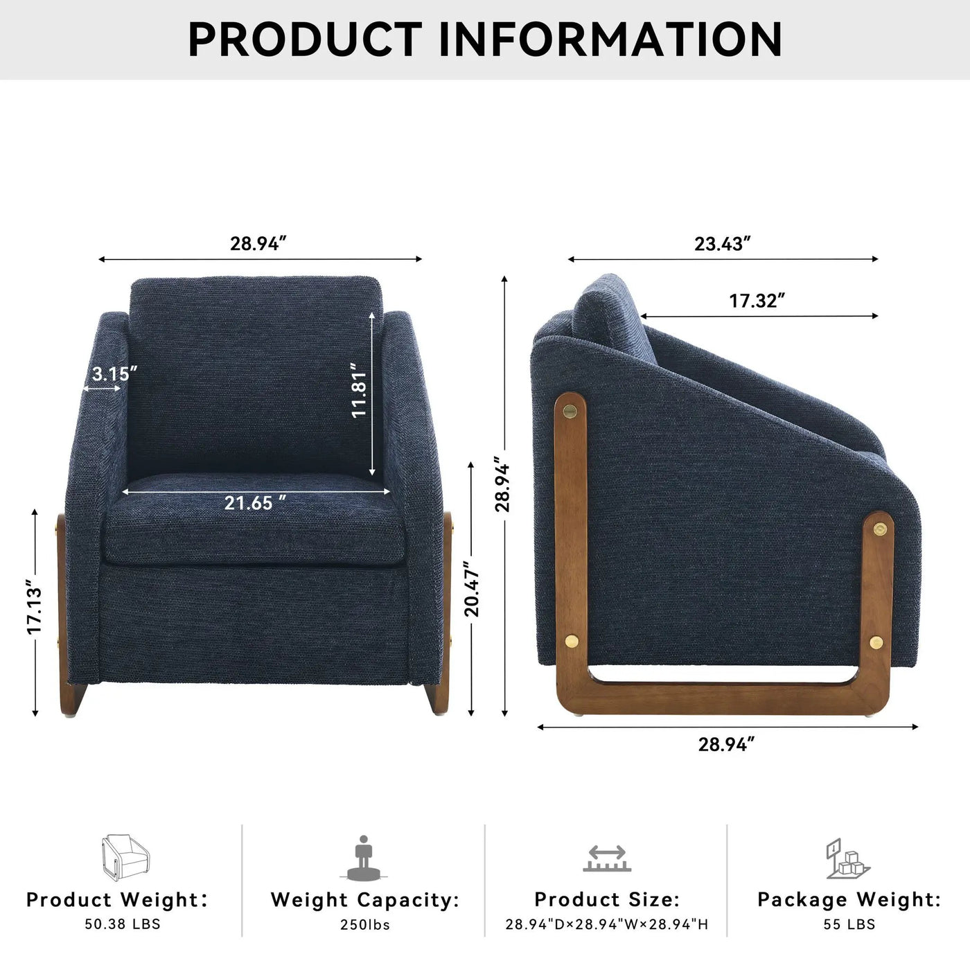 Modern Upholstered Armchair With Wooden Side Frame by Unique Piece Furniture