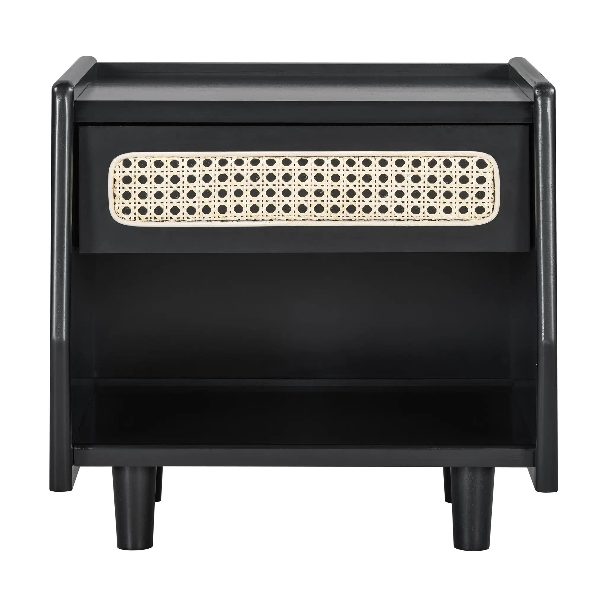 Black Nightstand with Rattan Detail by HouseOfZazla