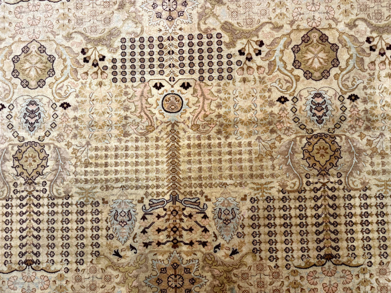 Pakistani Carpet 9x12, Finely Hand Knotted 270 KPSI, Cream, Allover Pattern by Jewel Rugs