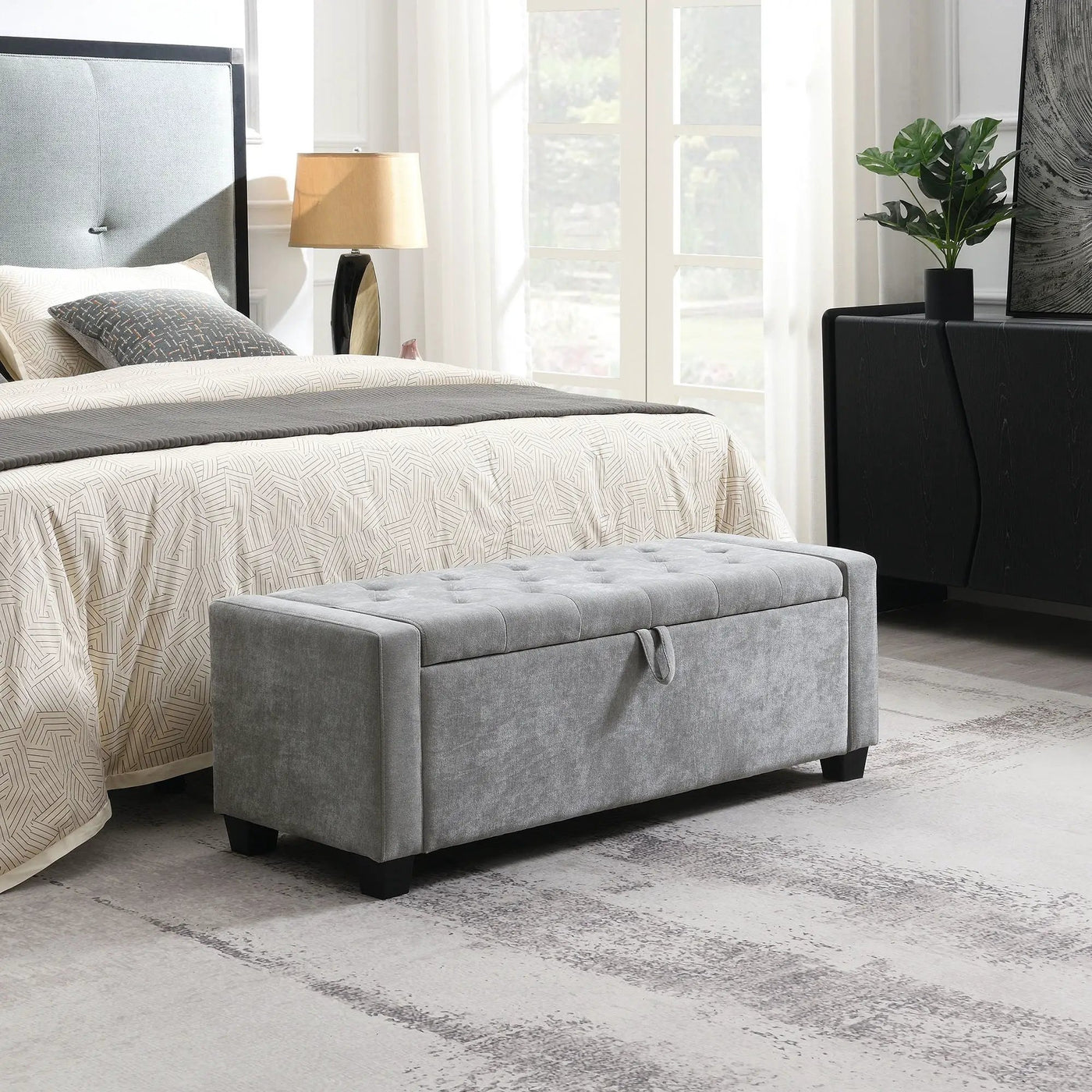 Upholstered Storage Ottoman Bench With Button Tufting And Safety Hinge by HouseOfZazla