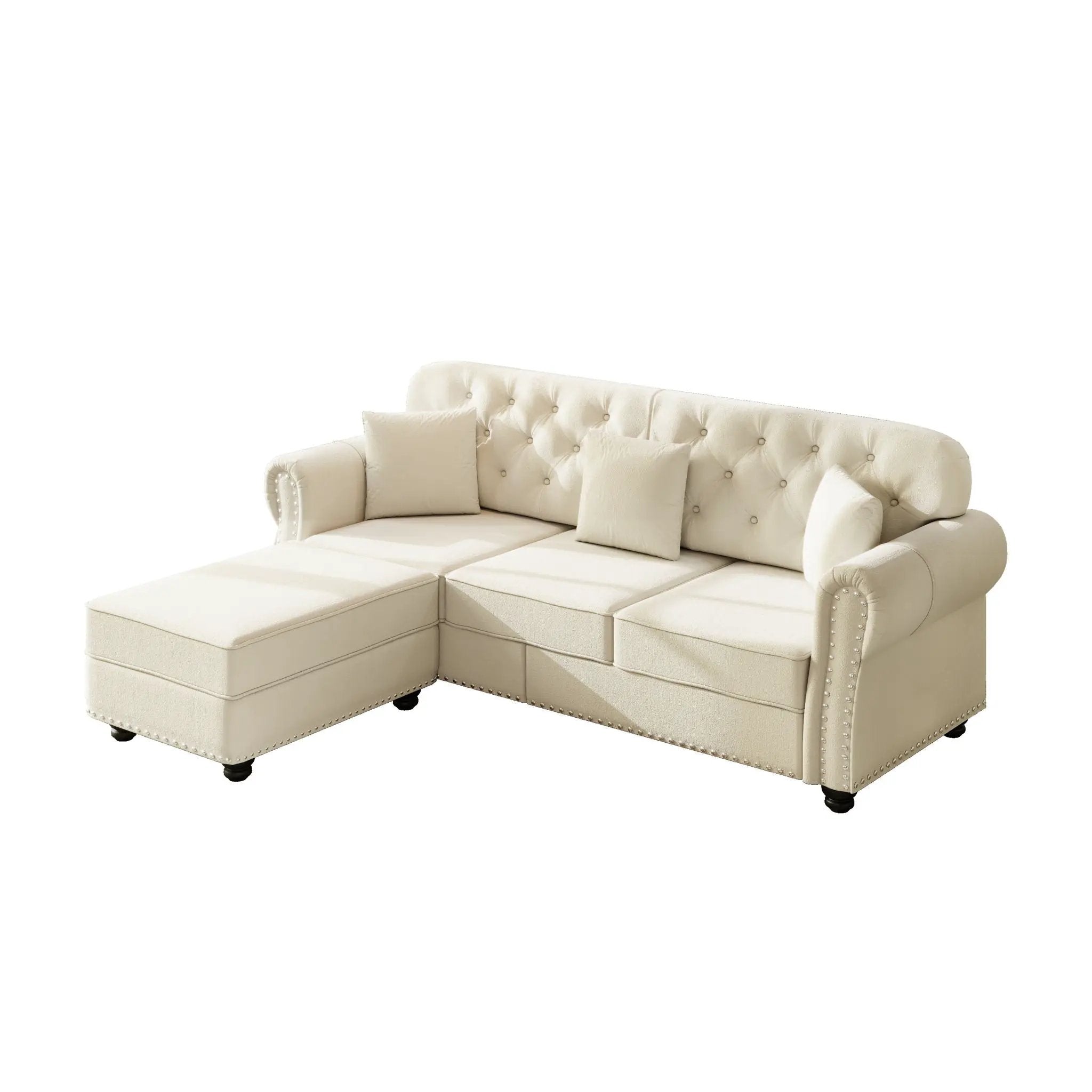 Upholstered 3 Seater Sofa Set With Ottoman