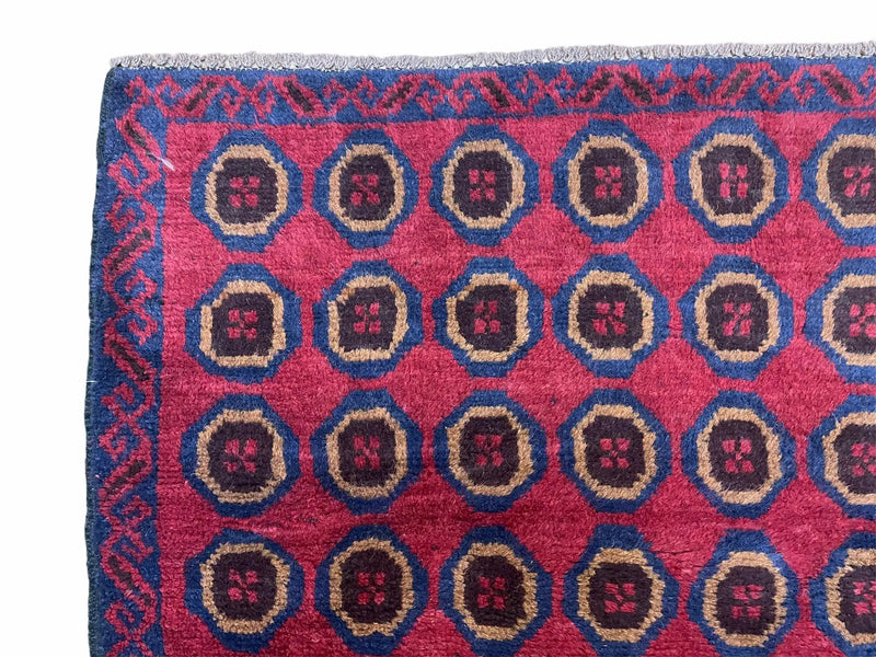 3'X 4'8" Vintage Handmade Tribal Wool Rug Balouchi Rug Afghan Rug Red Beige Blue by Jewel Rugs