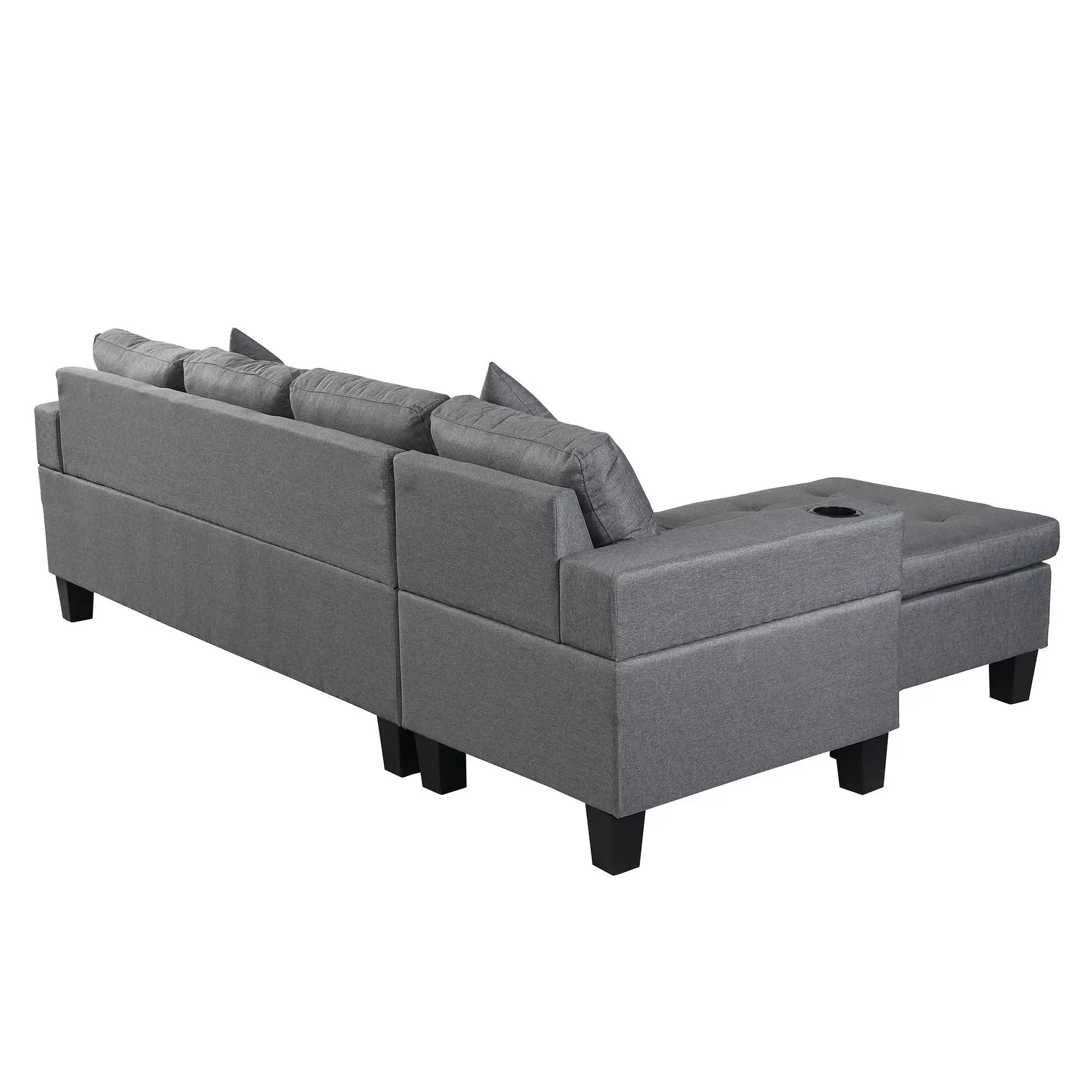 Modern Sectional Sofa Set With L Shape Chaise Lounge, Cup Holder, 4 Seat - Gray by Unique Piece Furniture