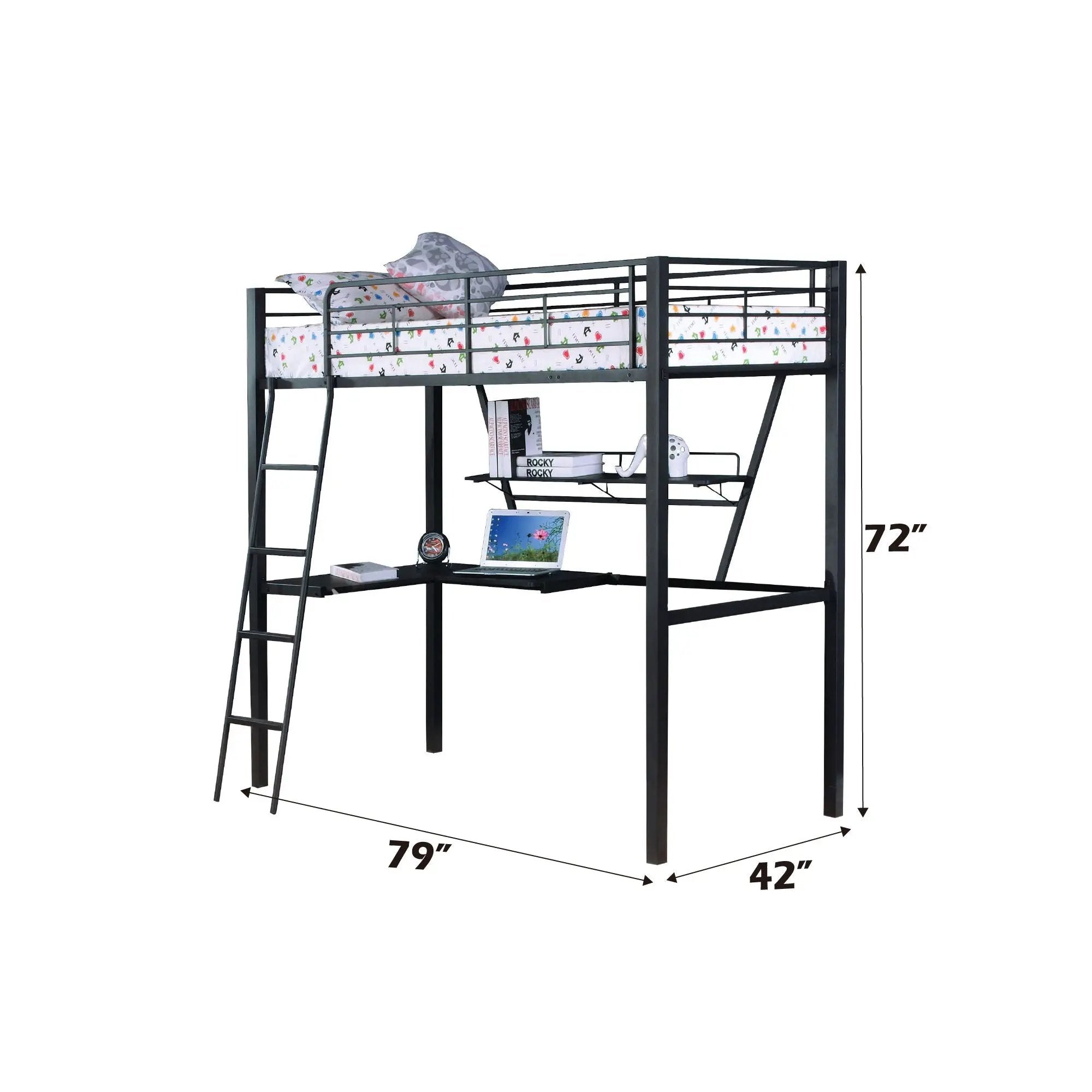 Senon - Twin Loft Bed With Desk - Black / Silver by Unique Piece Furniture