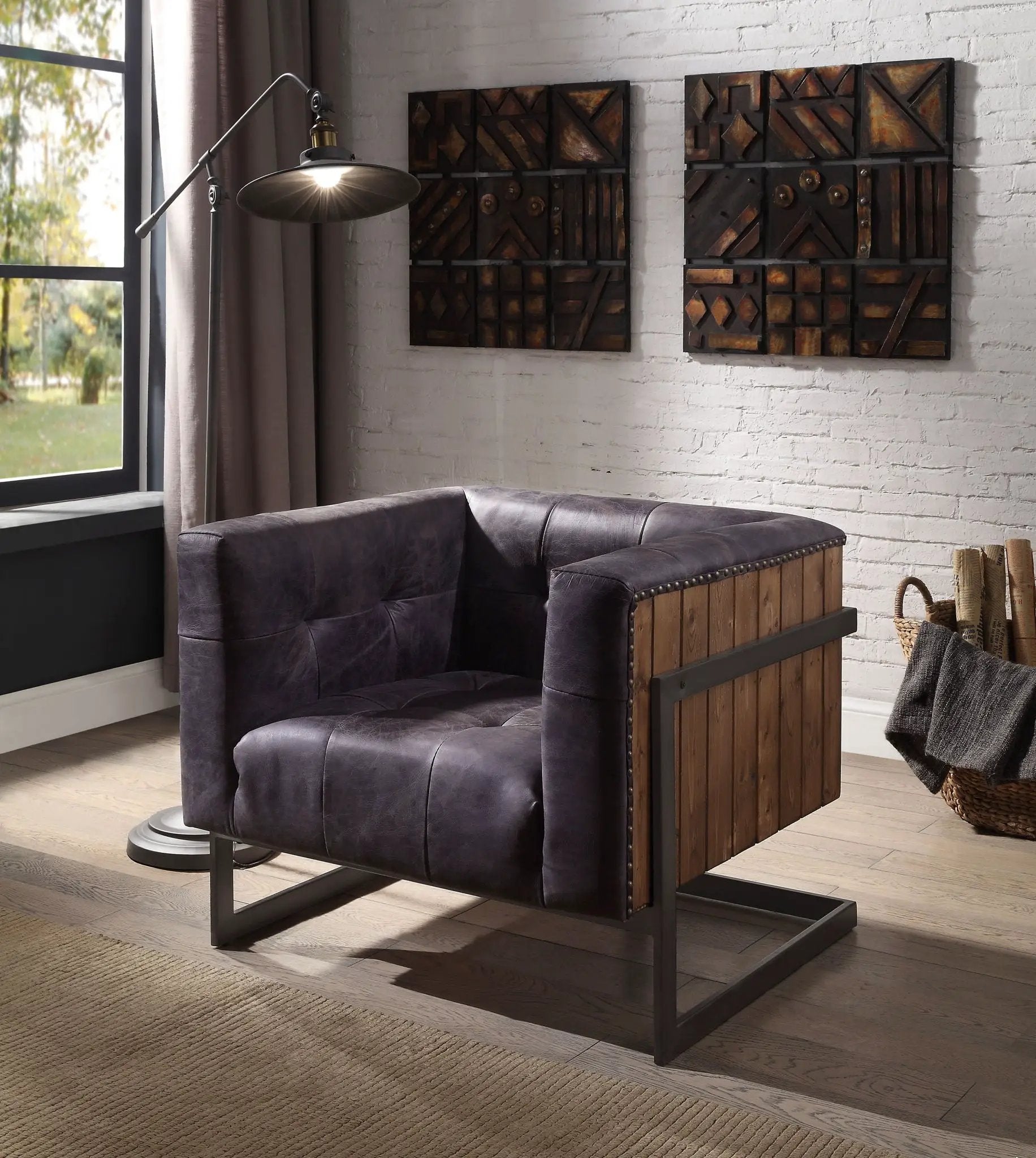 Sagat - Accent Chair - Antique Ebony Top Grain Leather & Rustic Oak by Unique Piece Furniture