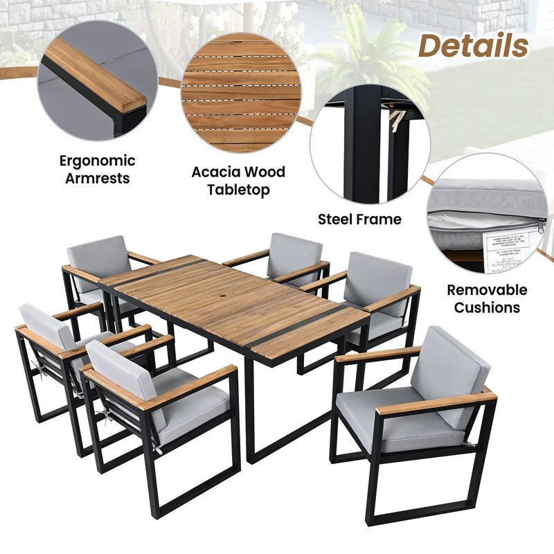 7 Pieces Outdoor Dining Set Patio Dining Table And Chair Set With And Removable Cushions For Patio by HouseOfZazla
