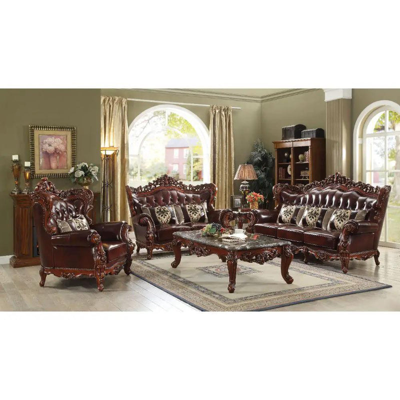Eustoma - Sofa - Cherry Top Grain Leather Match & Walnut by Unique Piece Furniture