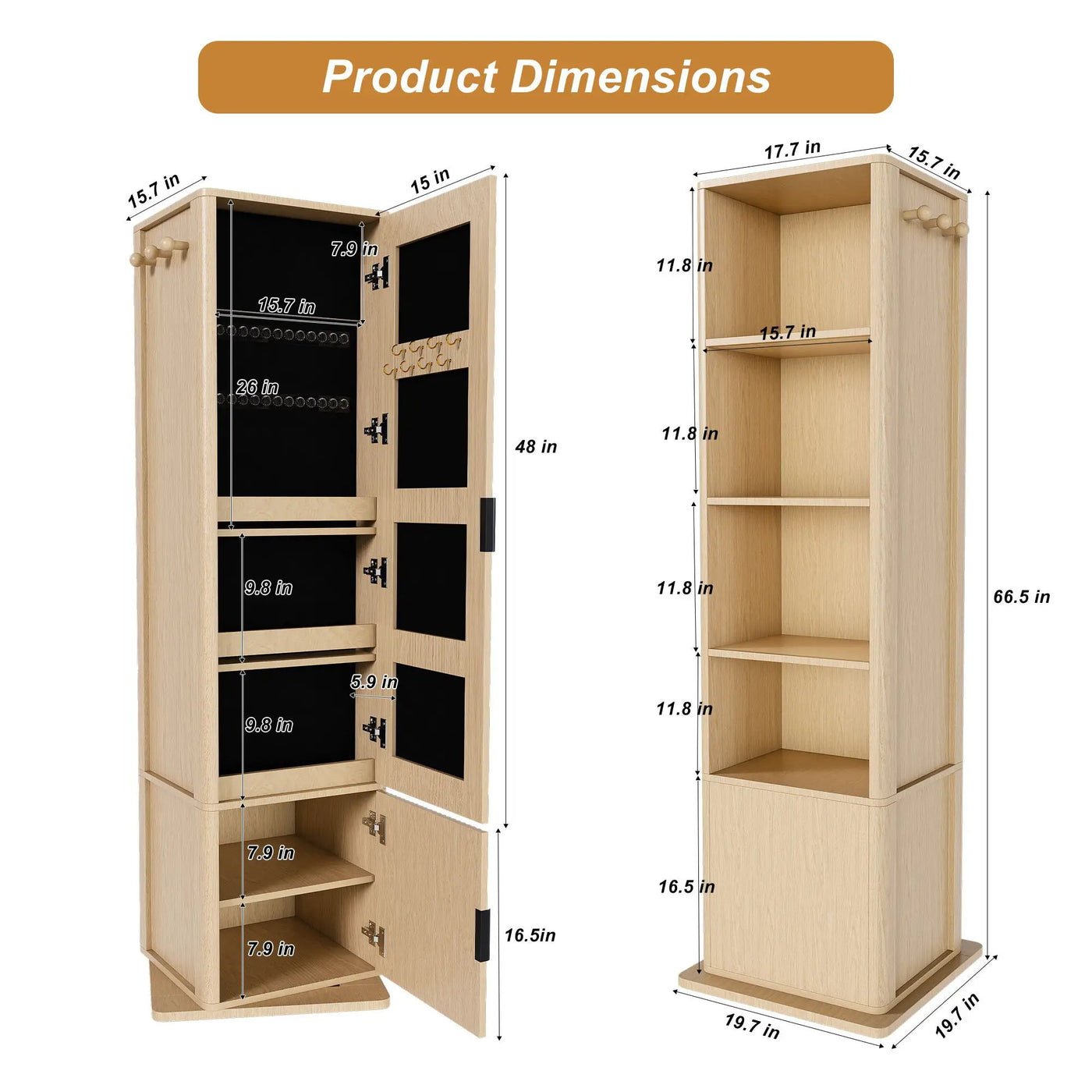 360° Rotating Makeup Cabinet With Full Length Mirror by Unique Piece Furniture