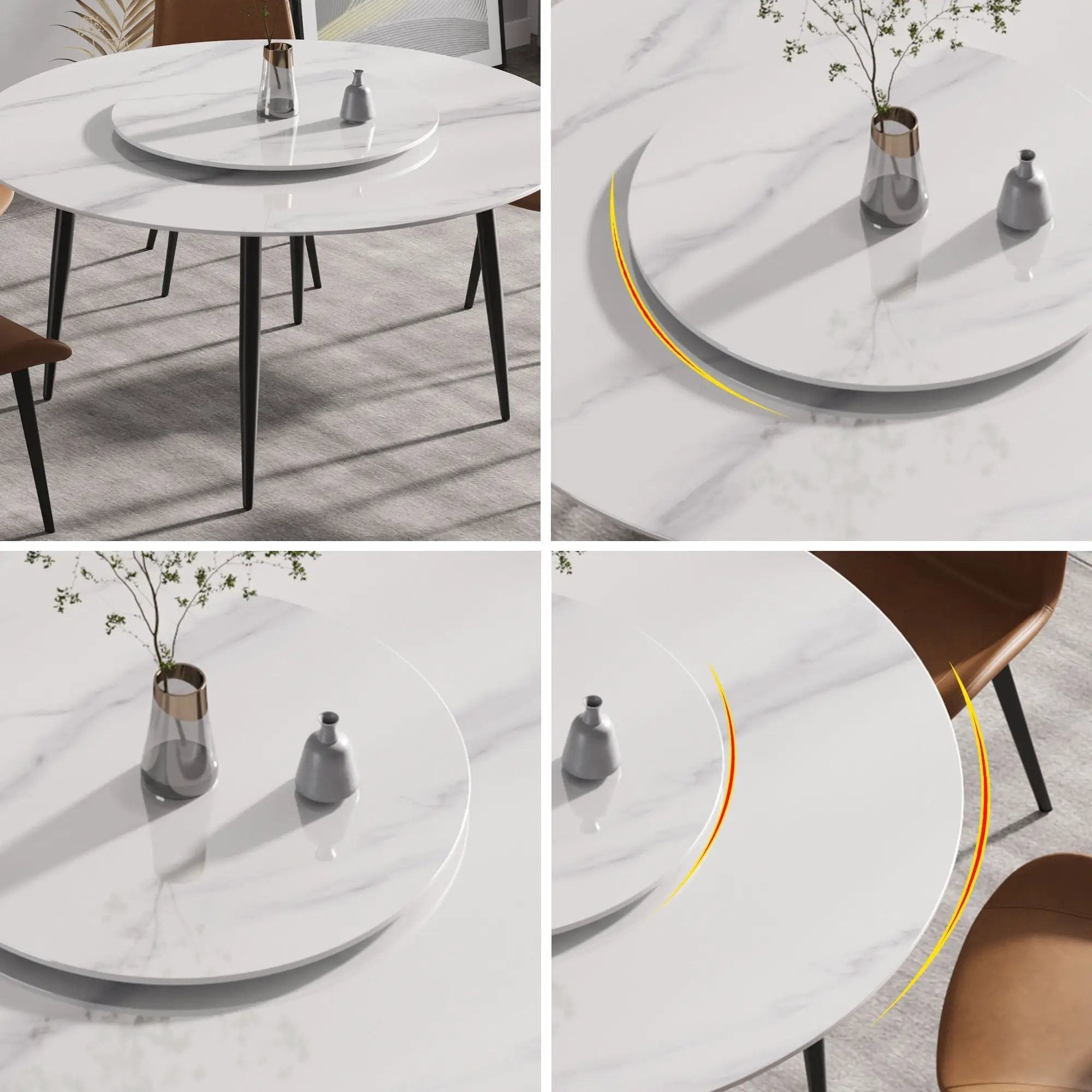 Modern Artificial Stone Round Dining Table, Can Accommodate 6 People Artificial Stone Turntable - by HouseOfZazla