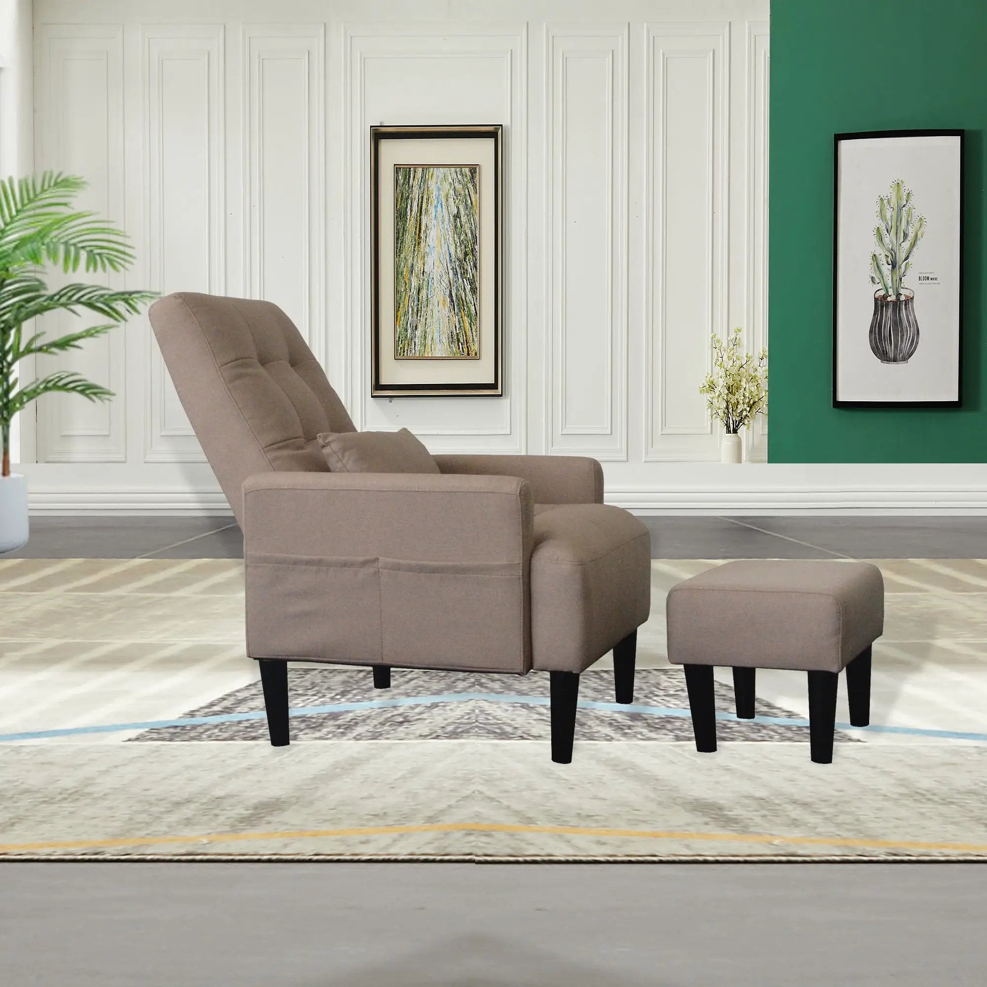 Living Room Sofa Single Chair And Ottoman, Modern Multi-Function Fabric Living Room Sofa Lounge Chair Bed And Stool. Soft Leisure Single Chair Adjustable Into 5 Angles With Sofa Bed by Unique Piece Furniture