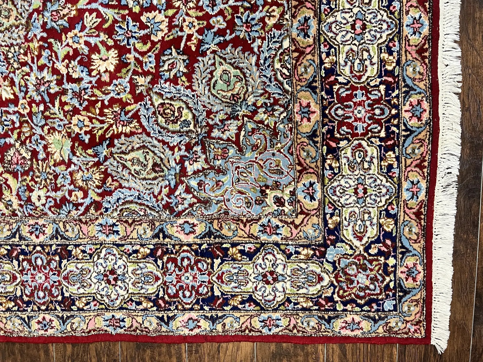 Persian Kirman Rug 7x10, Hand Knotted Wool Floral Medallion Carpet, Dark Red by Jewel Rugs