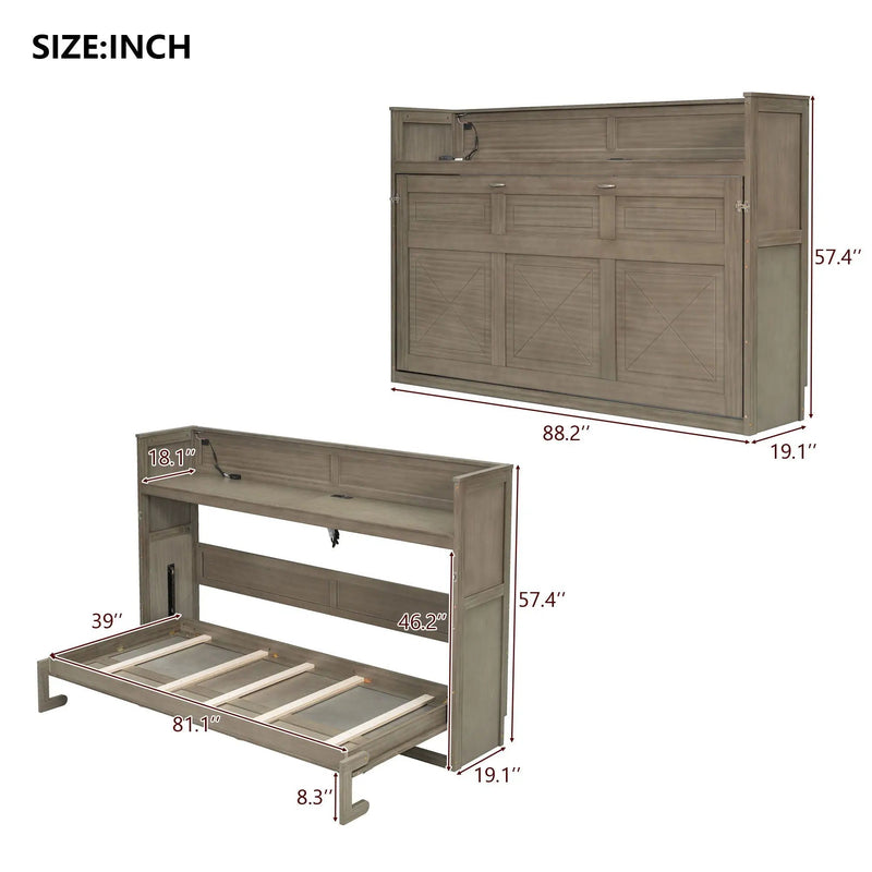 Murphy Bed With Desk, LED Light And USB Charging Station by HouseOfZazla