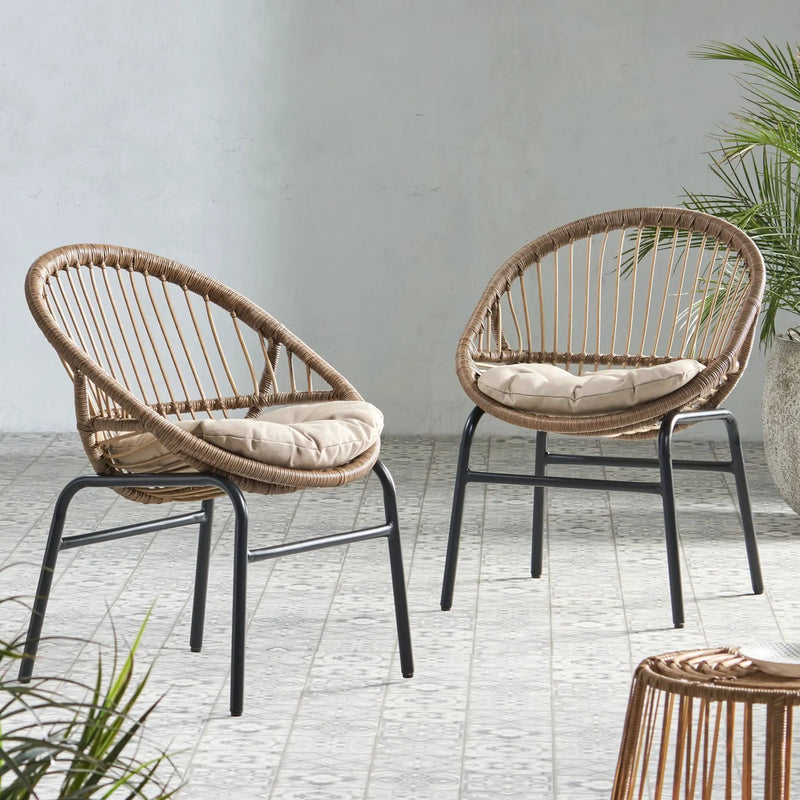 Outdoor Accent Chair With Curved Back And Basket Frame (Set of 2) - Light Brown / Beige by HouseOfZazla