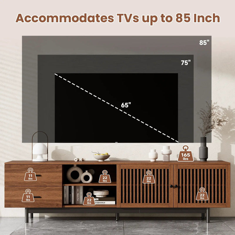 78" TV Stand For TVs Up To 85" Entertainment Center With Deep Drawers & Cable Management, Soft Closing Hinges - Walnut by HouseOfZazla