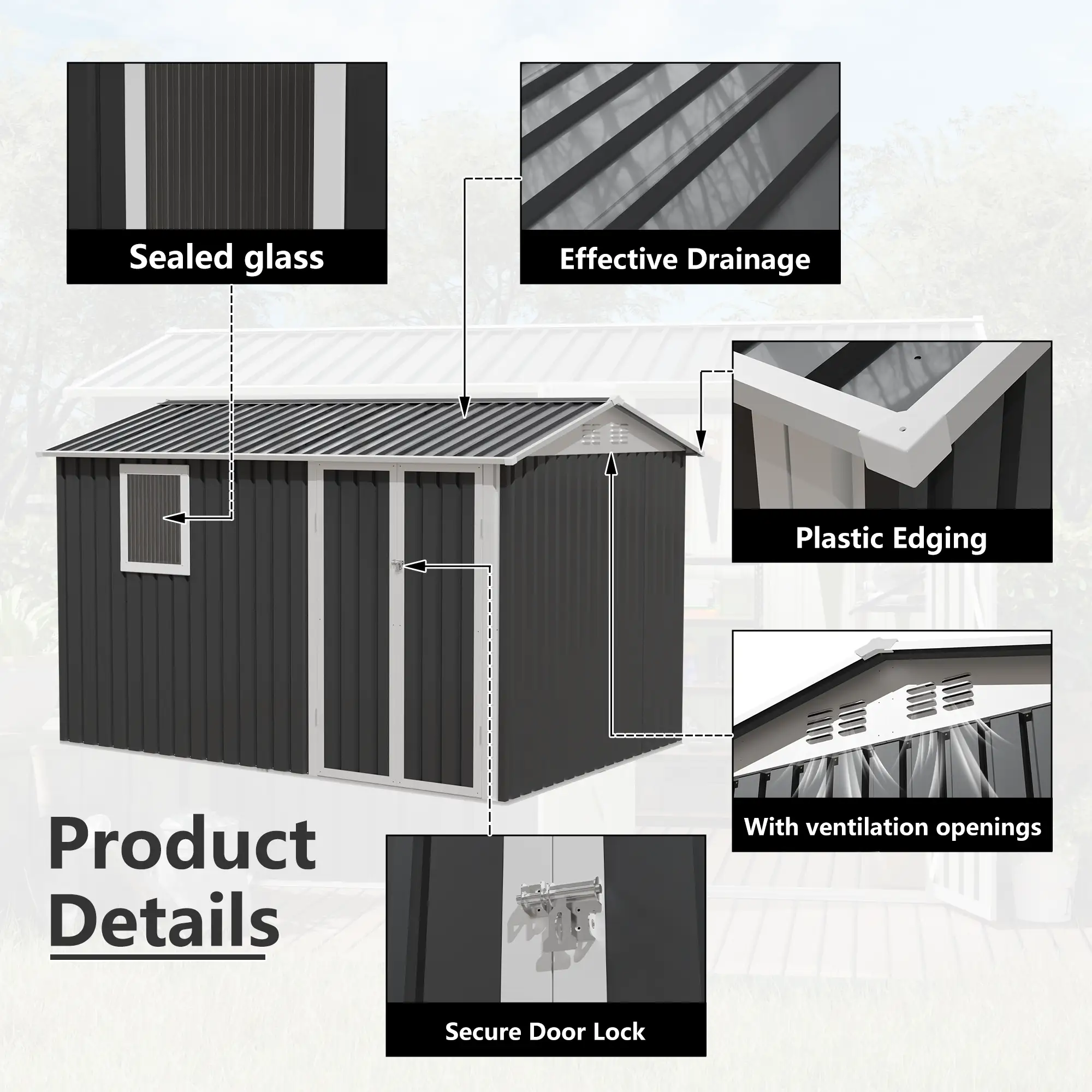 9 x 6 FT Metal Garden Shed for Patio and Backyard Storage by HouseOfZazla