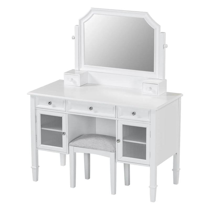 Elegant Makeup Vanity Desk With Adjustable Mirror And Storage And Construction - White by HouseOfZazla