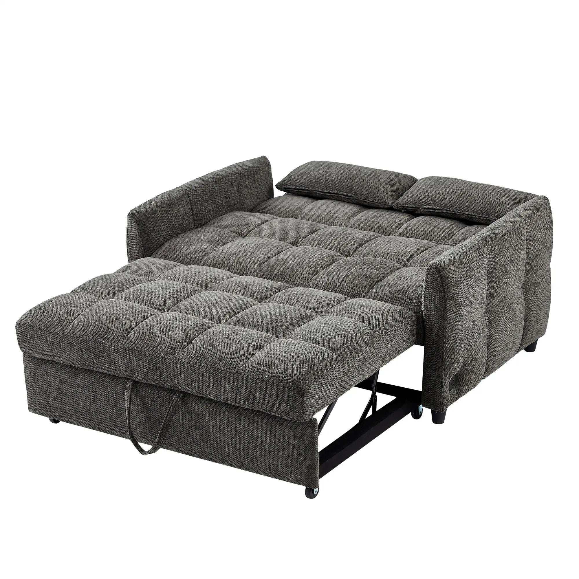 Loveseat Sofa Pull-Out Bed With Adjustable Backrest, 3 USB Ports And 2 Lumbar Pillows For Living Room by HouseOfZazla