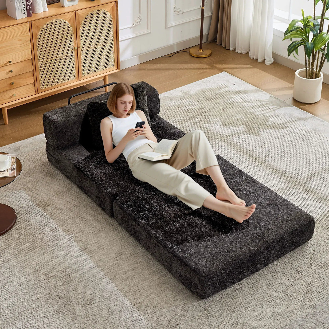 Convertible Floor Sofa Bed With Fixed Shape Frame For Living Room by HouseOfZazla