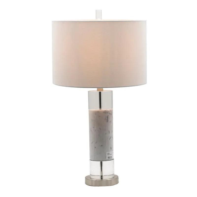 Sculpted Marble & Crystal Cylinder Table Lamp by HouseOfZazla