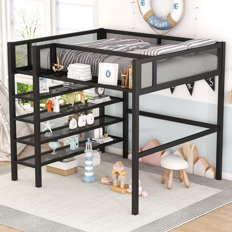 Loft Bed With 4 Tier Shelves And Storage by HouseOfZazla