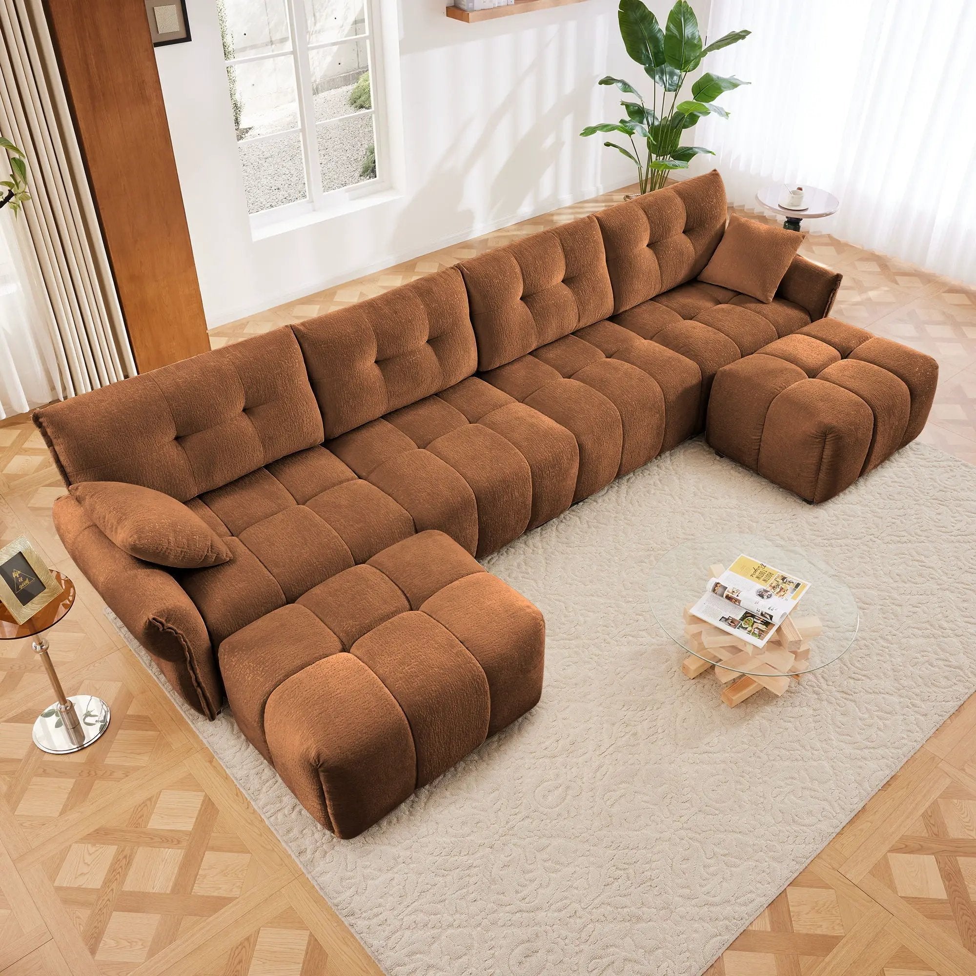 Sofa Set With Ottoman And Pillows, Textured, High Resilience Cushions by Unique Piece Furniture