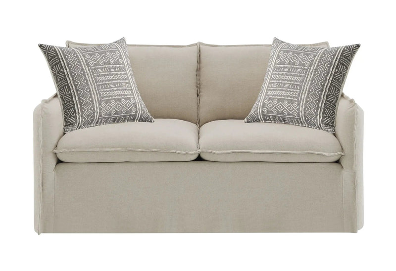 Upendo - Pattern Linen Loveseat With 2 Toss Pillows - Beige by Unique Piece Furniture