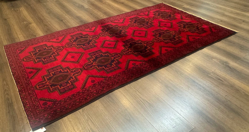 Afghan Rug 4x7, Tribal Carpet, Balouch Rug, Red and Navy Blue, Repeated Medallions, New by Jewel Rugs