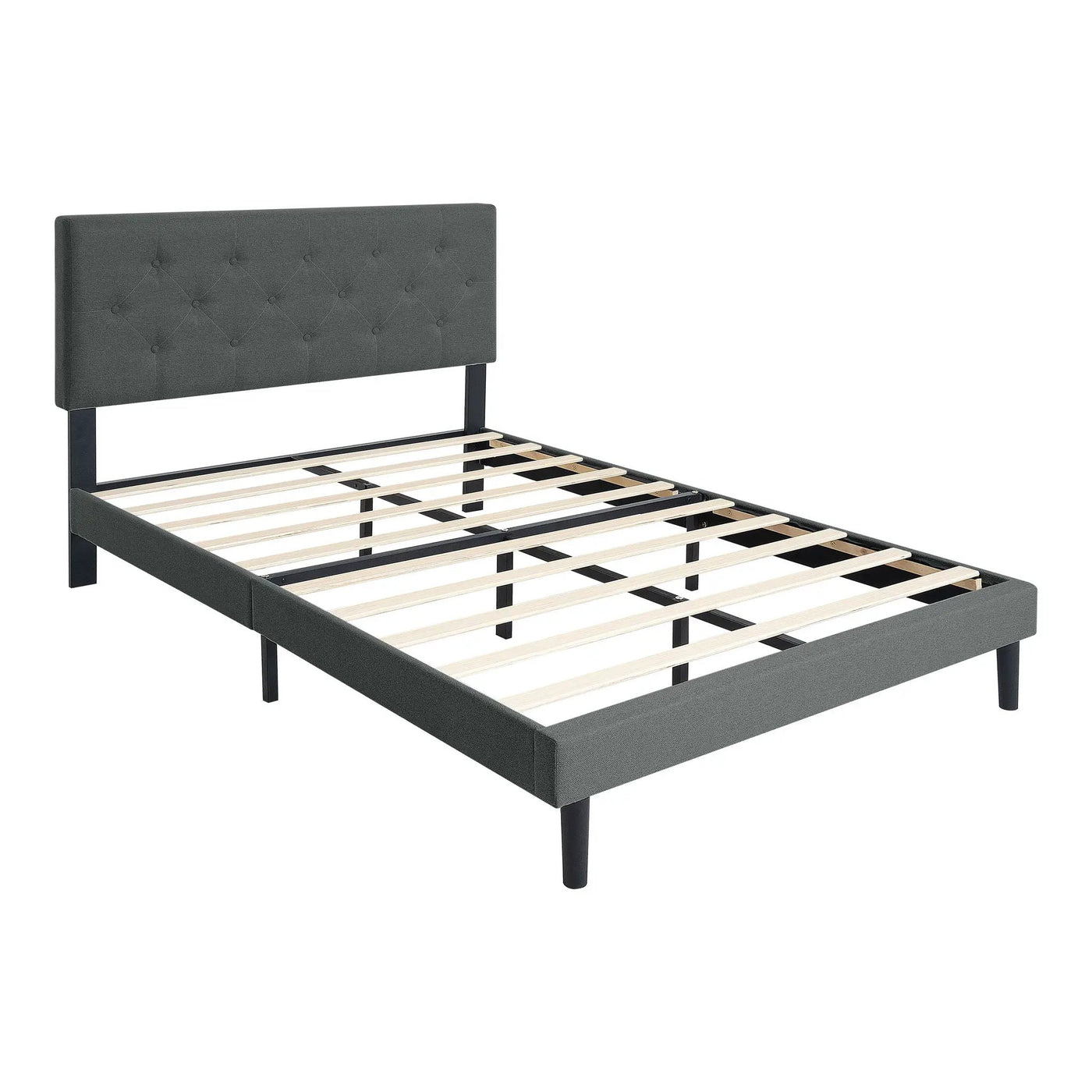 Modern Upholstered Platform Bed Frame With Button Tufted Fabric Headboard by Unique Piece Furniture