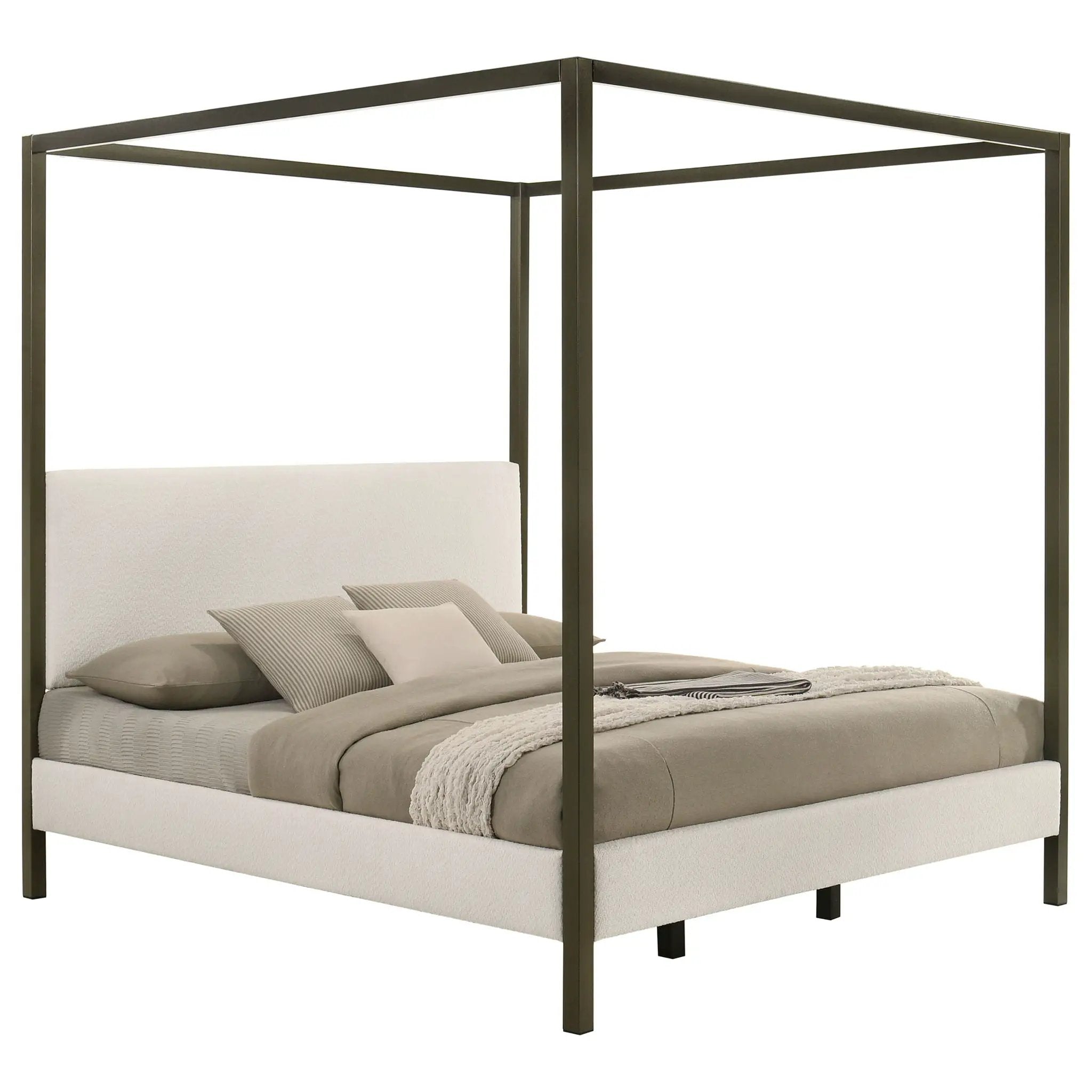 Monroe Upholstered Eastern King Canopy Bed Vanilla by Unique Piece Furniture