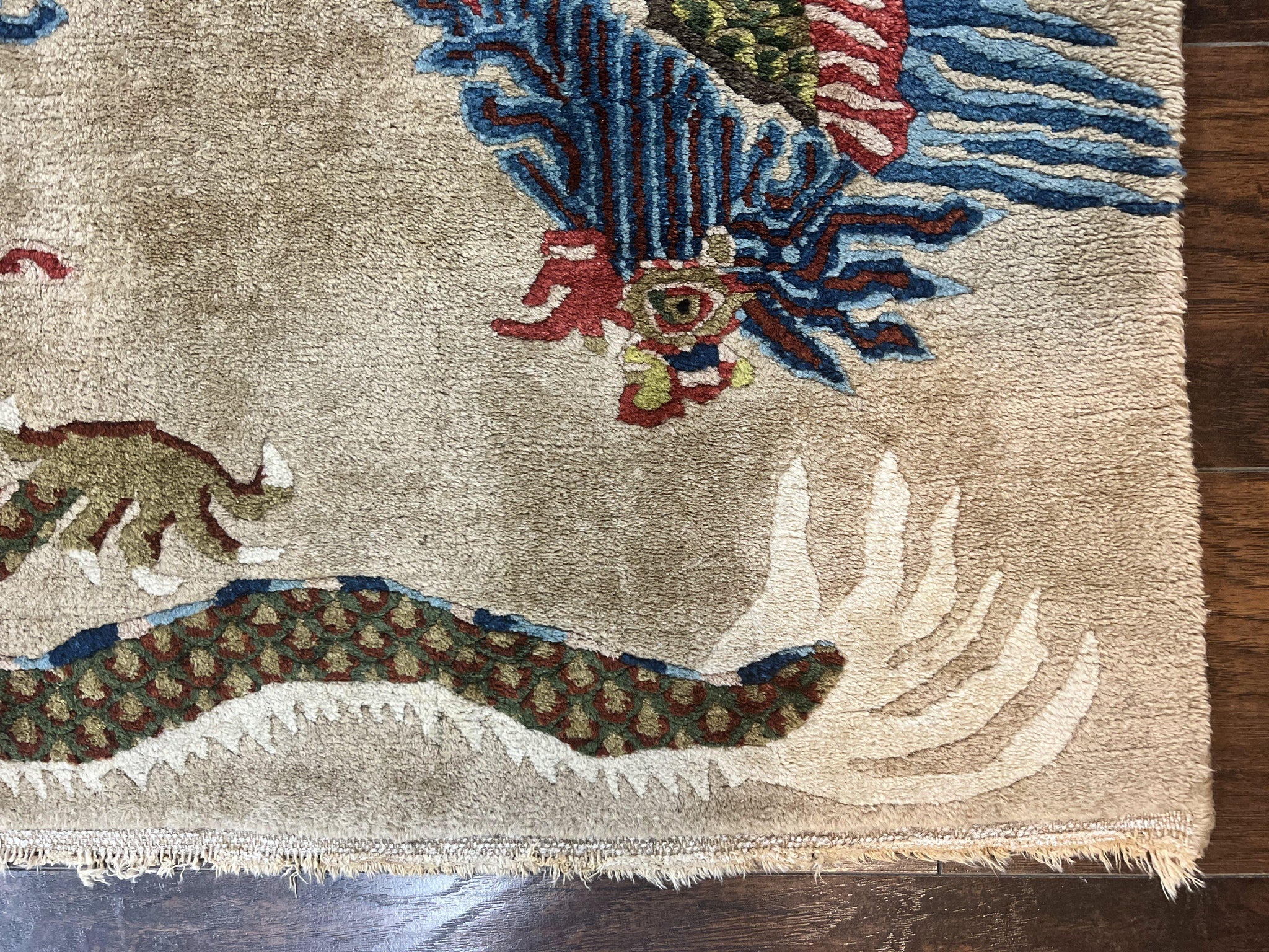 Antique Chinese Peking Rug 3 x 5.6, Dragon Motifs, Handmade Wool Asian Oriental Carpet by Jewel Rugs