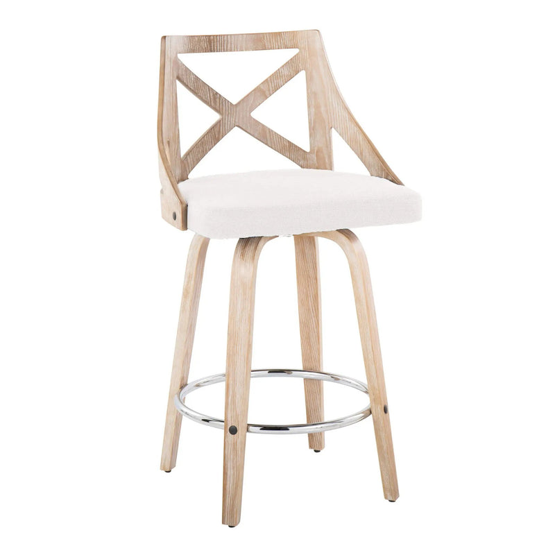 Charlotte - Farmhouse Fixed Height Counter Stool With Swivel And Round Footrest (Set of 2) by HouseOfZazla