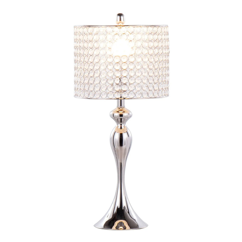 Ashland - Contemporary Table Lamp Round Clear Crystal Beads (Set of 2) - Polished Nickel by HouseOfZazla