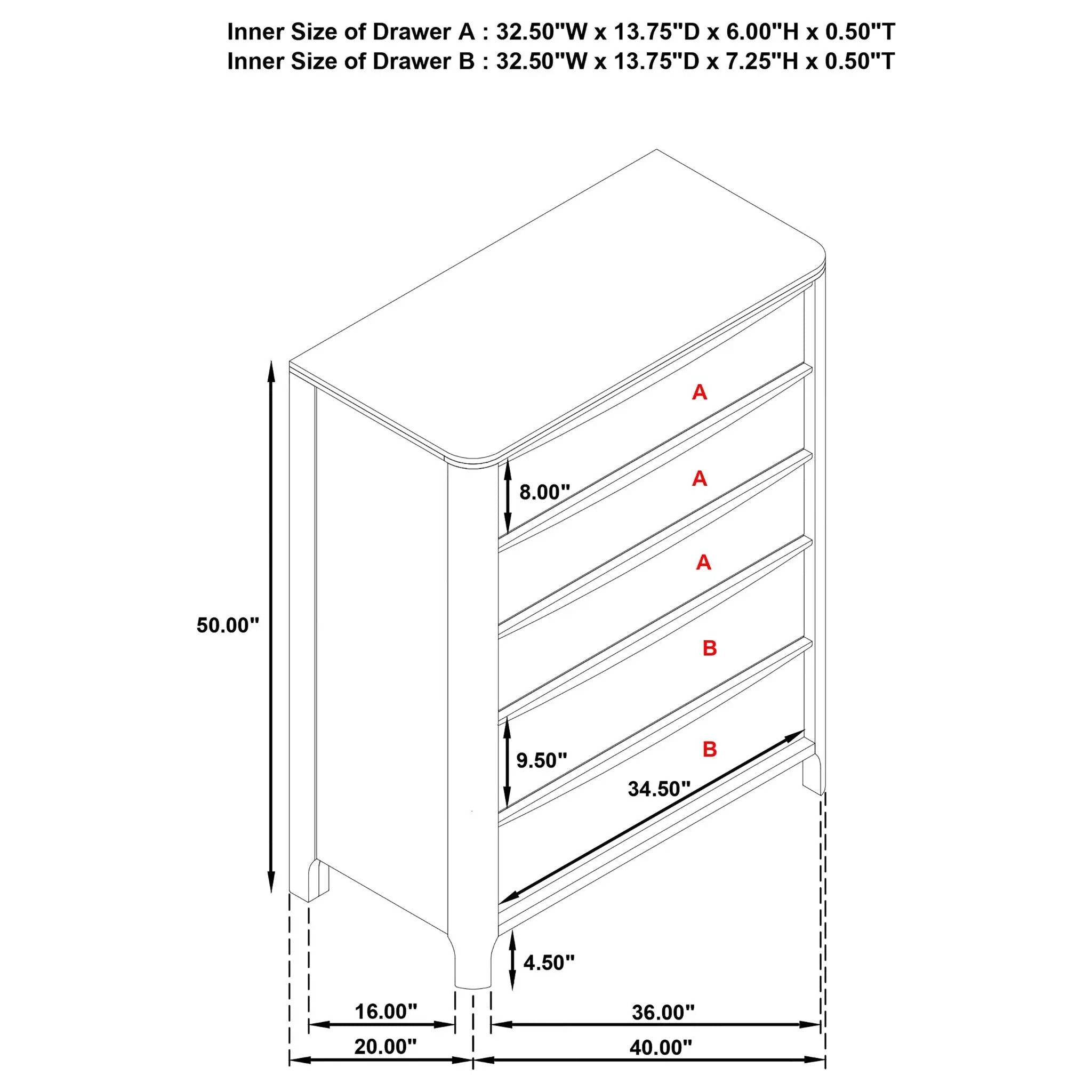 Verona - 5 Drawer Chest With - Walnut by HouseOfZazla