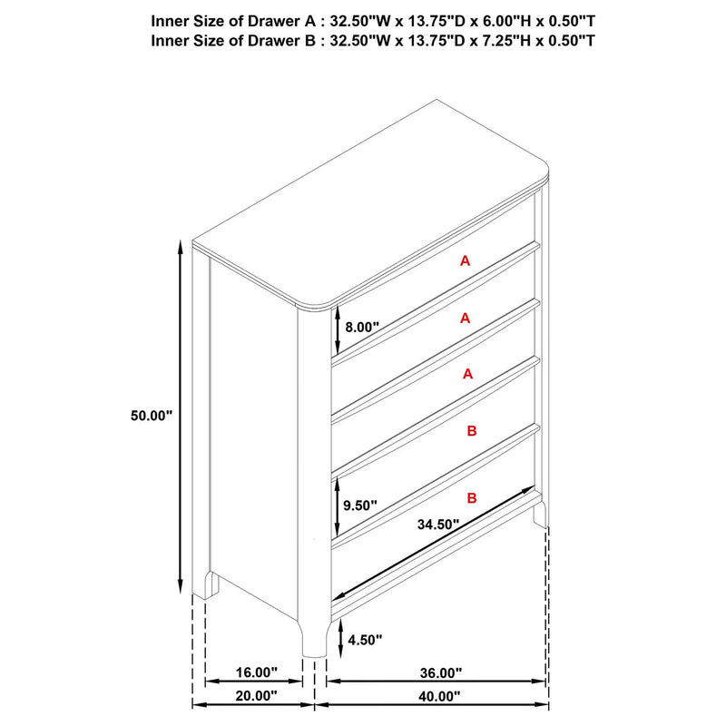 Verona - 5 Drawer Chest With - Walnut by HouseOfZazla