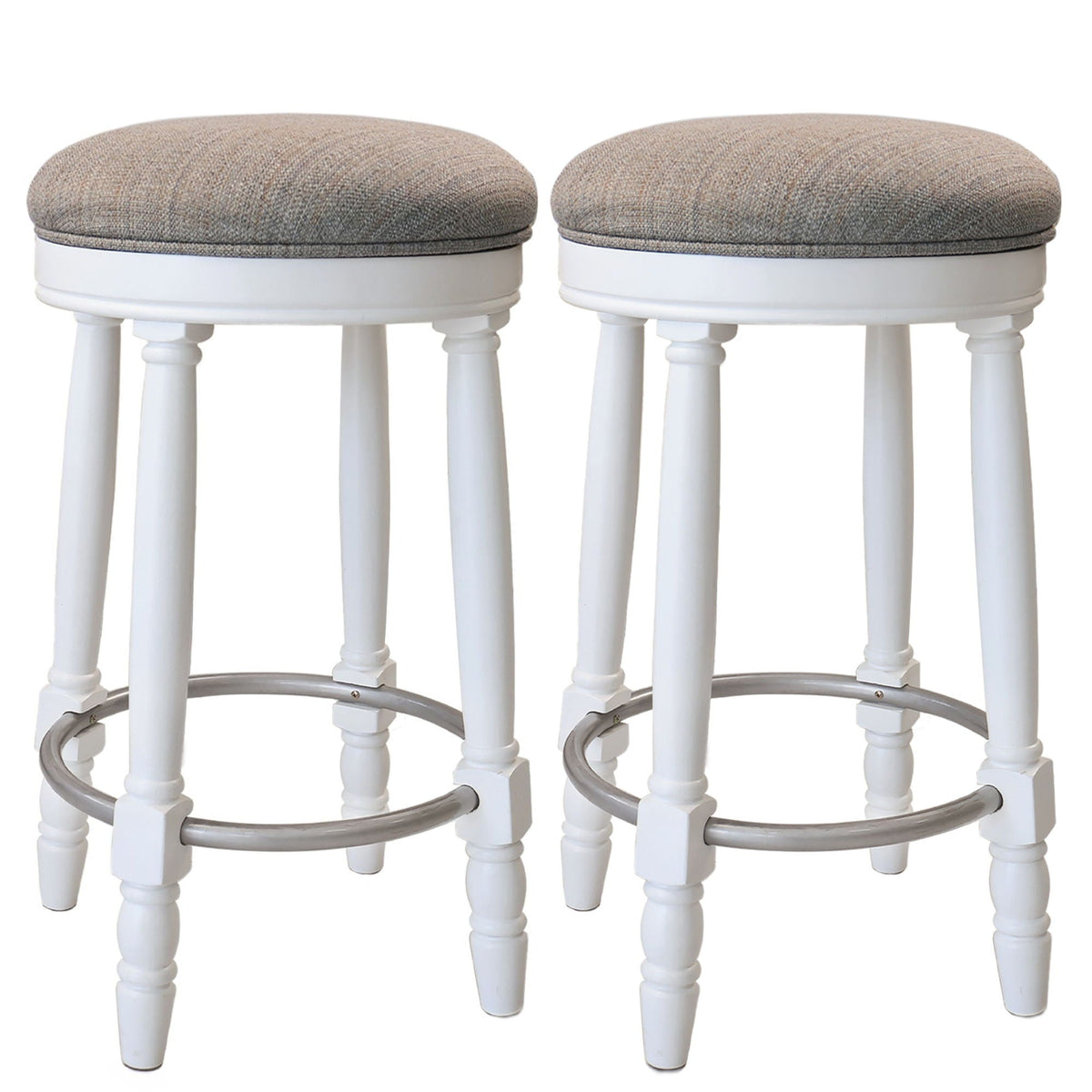 360° Swivel Wooden Barstools With Upholstered Seat, Counter Height (Set of 2)