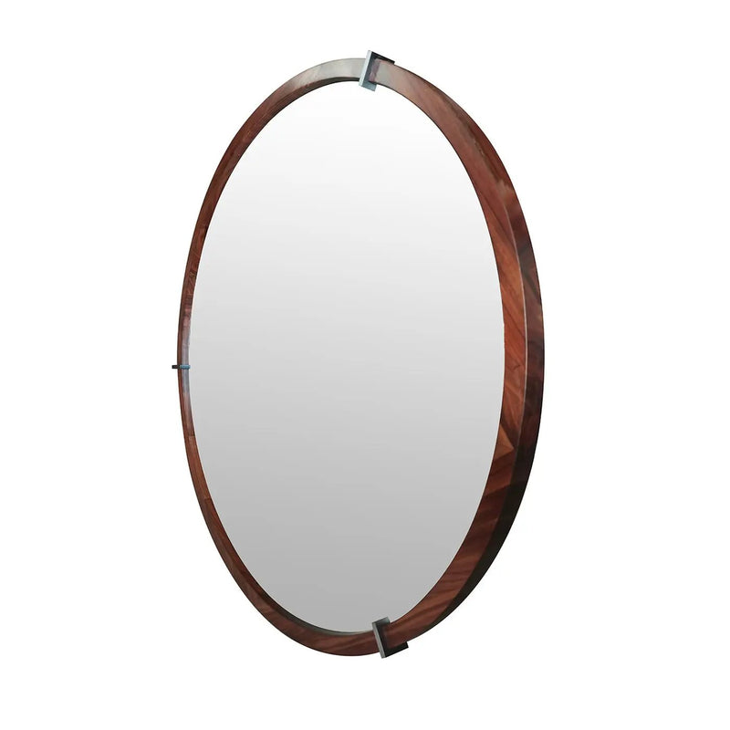 Hausen - Mid-Century Modern Round Accent Wall Mirror - Brown Walnut by HouseOfZazla